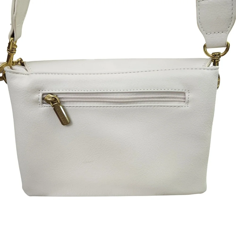 Pixie Mood White‎ Vegan Leather Crossbody Bag Gold Hardware Chevron Strap Small